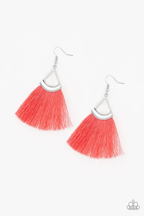 Tassel Tuesdays - Orange (Coral) Triangular Flared Tassel Fringe Earrings E#174
