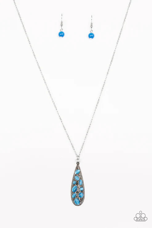 Teardrop Treasure - Blue/Smoky Cat's Eye Moonstone Teardrop Necklace N#3160