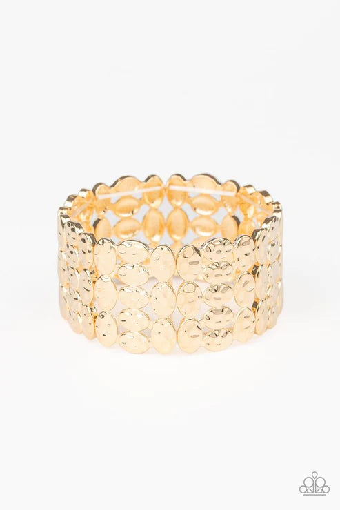 Tectonic Texture - Oversized Gold Asymmetrical Oval/Rectangular Hammered Coalesce Textured Bracelet B#4252