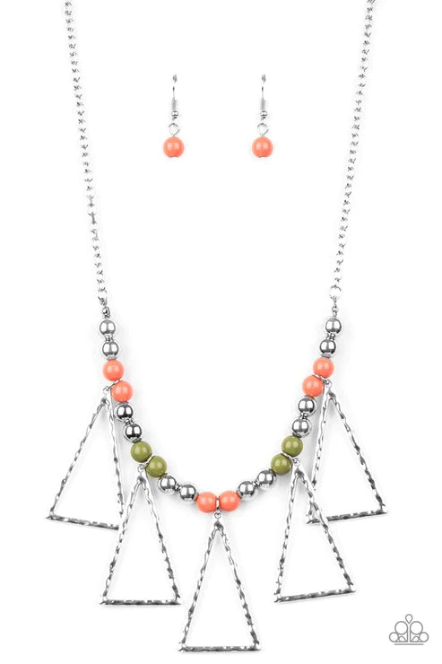 Terra Nouveau - Multi (Living Coral/Zesty Pepper Stem) Triangular Hammered Fringe Necklace N#2920