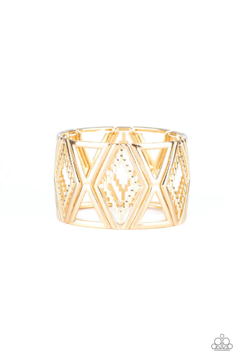 Textile Tango - Metallic Gold Abstract Textile Tribal Bracelet B#3485