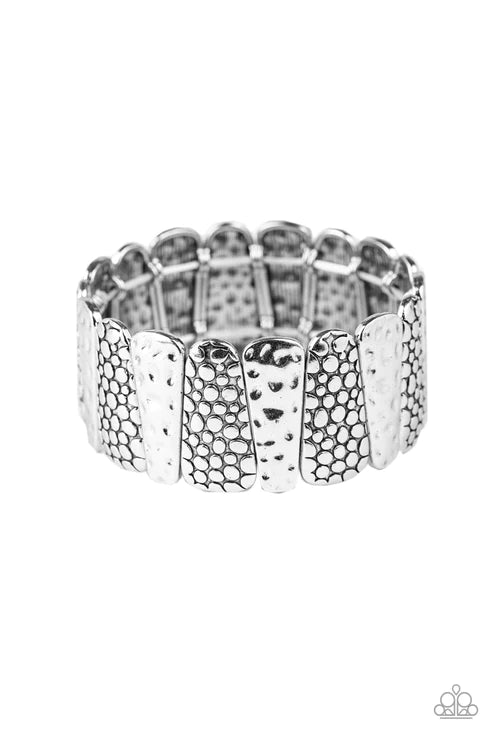 Texture Takedown - Oversized Silver Antiqued Hammered/Embossed Asymmetrical Bracelet B#3181
