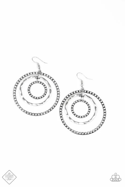 Texture Takeover - Silver Studded Hammered Rippling Hoop Earrings E#3893