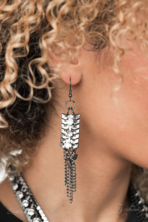 Zi Collection - The Alex- Oversized Gunmetal Mismatched Flattened Exaggerated Curtain Fringe Necklace ZI#406