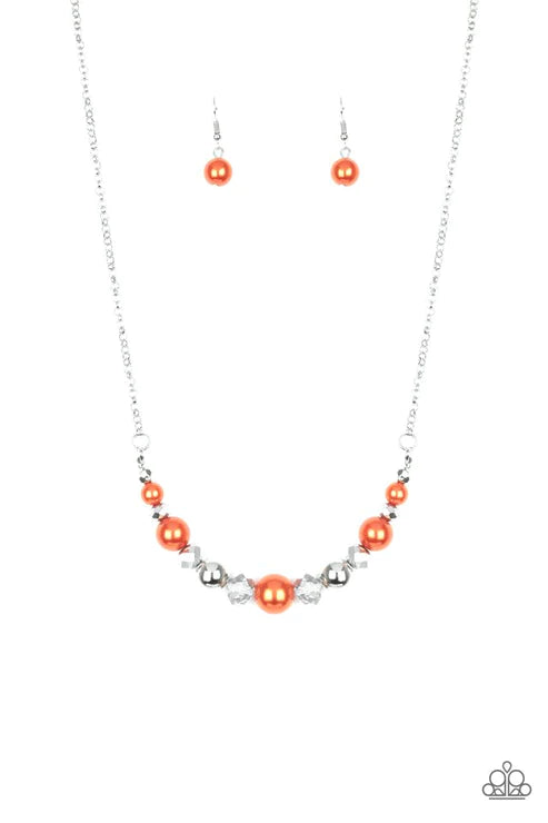 The Big-Leaguer - Orange/Silver/Hematite Pearl Crystal Necklace N#5419
