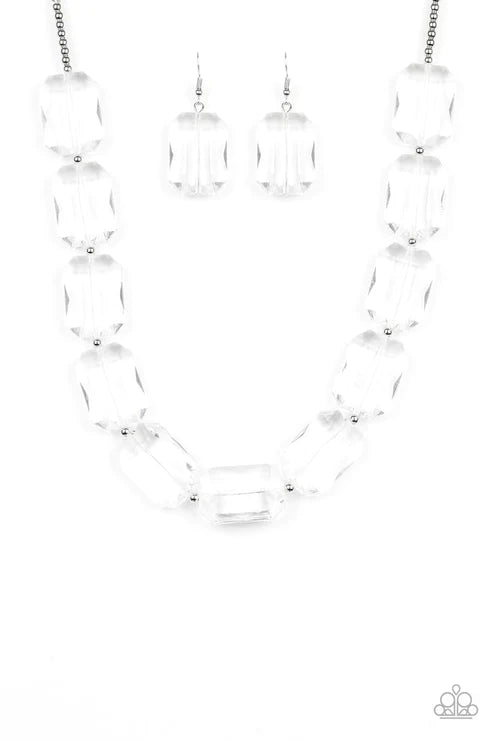 The ICE President - White/Silver Glassy Emerald Cut Necklace N#2936
