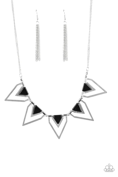 The Pack Leader - Black/Silver Geometric Triangular Fringe Necklace N#4366