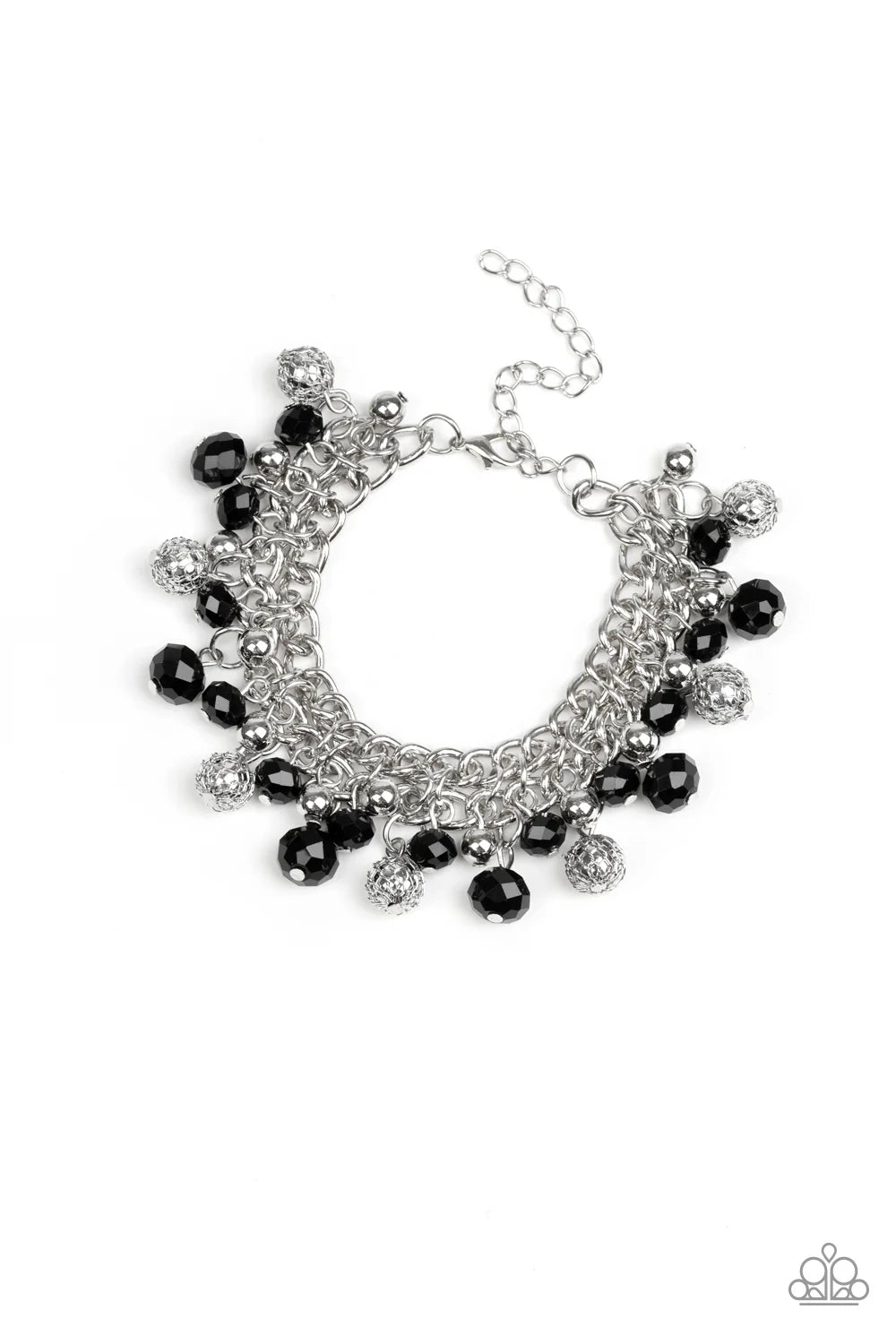 The Party Planner - Black Metallic Crystal Net Fringe Bracelet B#6608