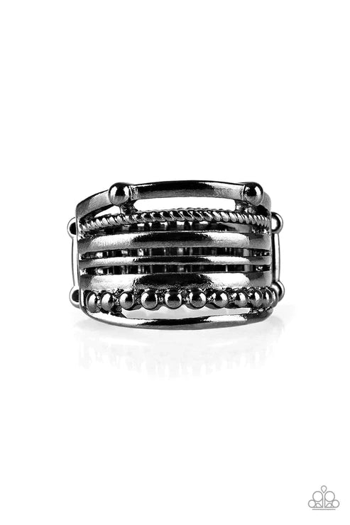 The STEEL Of Night - Black Dotted/Textured Mismatched Industrial Ring R#5863