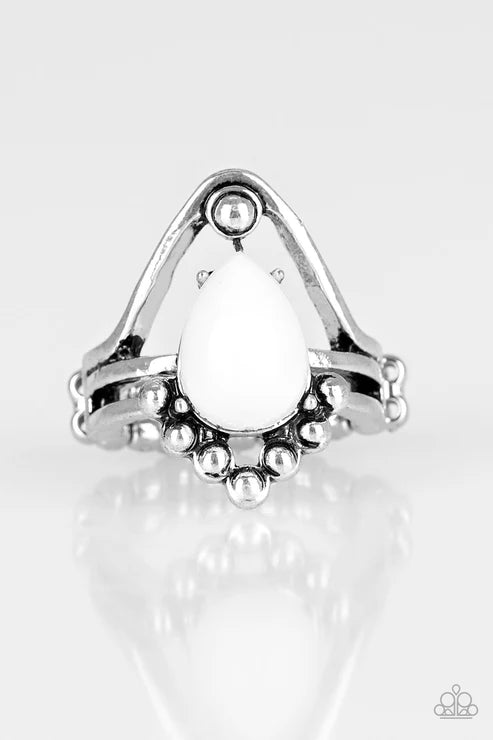 The Bold And The Bead-iful - White Studded Geometric Arc Tribal Ring R#3511