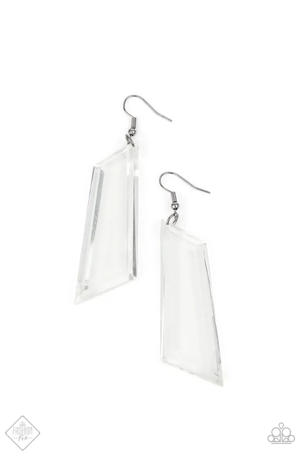 The Final Cut - Black/Clear Asymmetrical "Rainbow Reflection" Crystal Emerald Cut Earrings E#6866