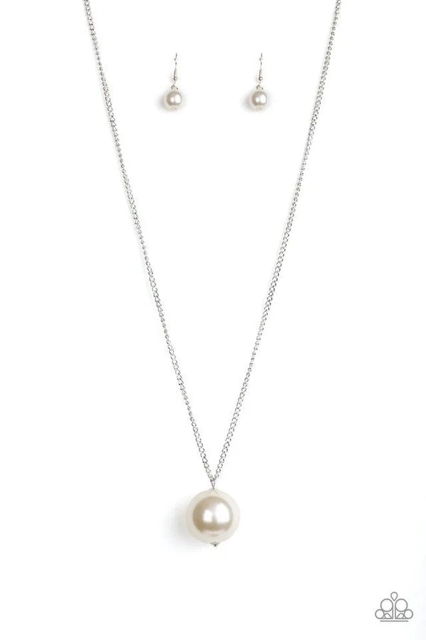 The Grand Baller - Oversized White Dramatic Pearl Ball Pendant Necklace N#6781