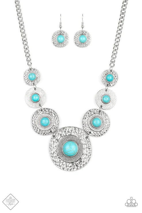 2-Piece Oversized Blue Dotted Stone Mismatched Hammered Set SET#7254