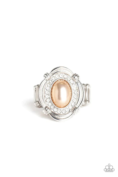 Titanic Twinkle - Oversized Brown Pearl Ornate Encrusted Ring R#5637