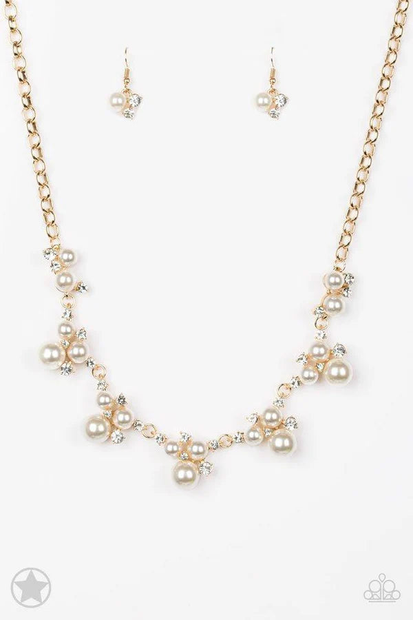 Toast To Perfection - Oversized Bubbly Gold Pearl Luminescent Encrusted Cluster Necklace N#7182