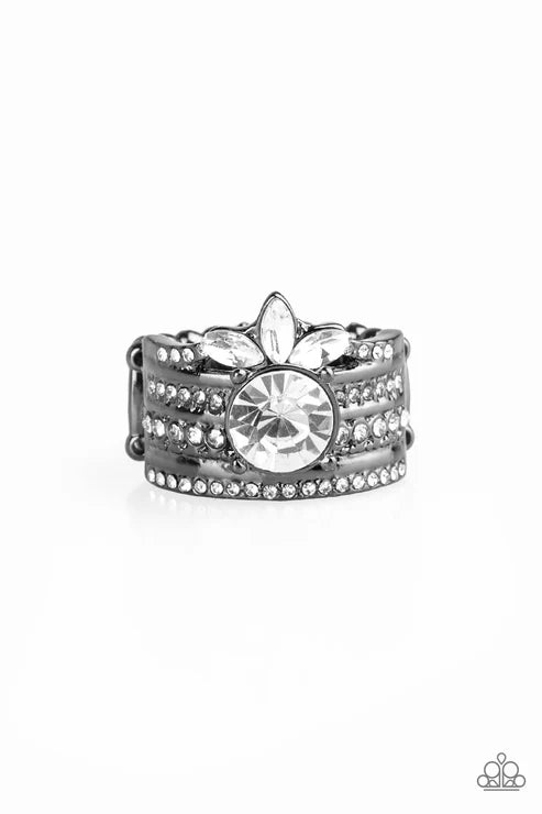 Top Dollar Bling - Black Round/Marquise Encrusted Ring R#6251