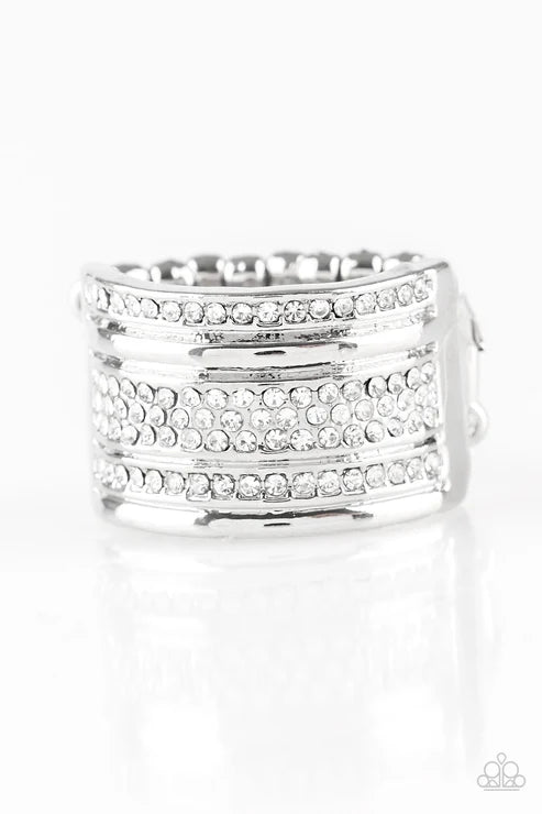 Top Dollar Drama - White Encrusted Stacked Ring R#6261
