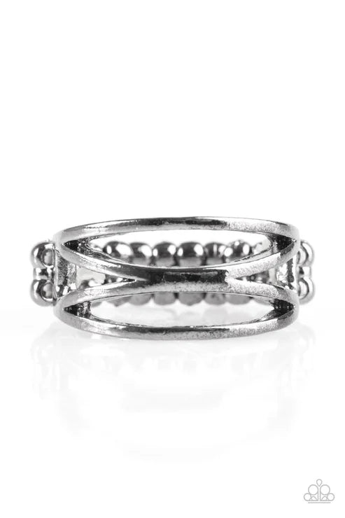 Top Edge - Black Brushed Edgy Crisscross Ring R#6441