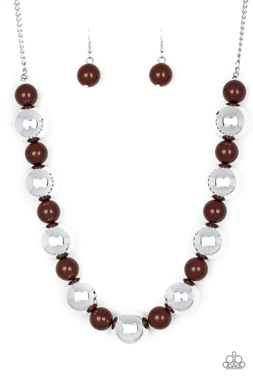 Top Pop - Oversized Brown/Silver Necklace N#3779
