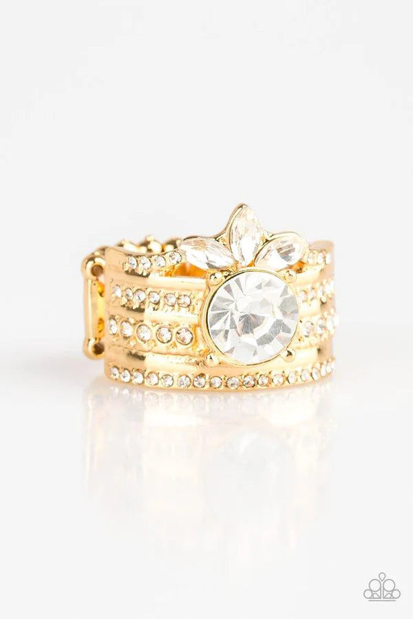 Top Dollar Bling - Gold Round/Marquise Encrusted Ring R#6823