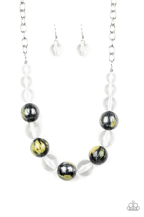 Torrid Tide - Yellow/Black Metallic Glassy Marble Necklace N#3514