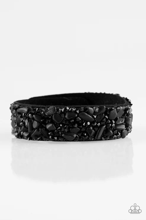 Totally Crushed It - Black Crushed Stone Encrusted Suede Bracelet B#6240