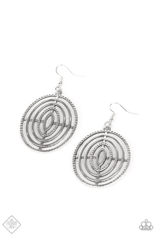 Totally On Target - Oversized Silver Target Textured Circular Earrings E#6884
