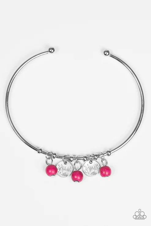 Totally Tahoe - Pink Stone Etched Serrated Bangle Bracelet B#6214