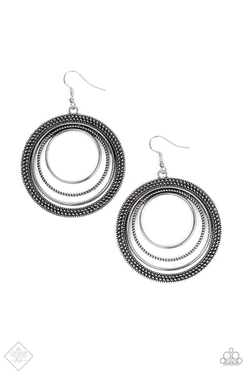 Totally Textured - Oversized Silver Studded Textured Rope Ripple Hoop Earrings E#3062