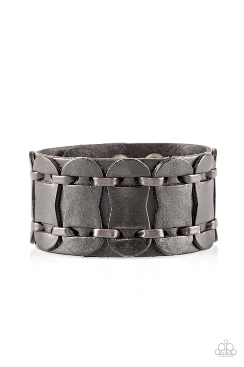 Traffic Control - Oversized Brown Rounded Lace Leather Cord Accent Urban Bracelet B#3852