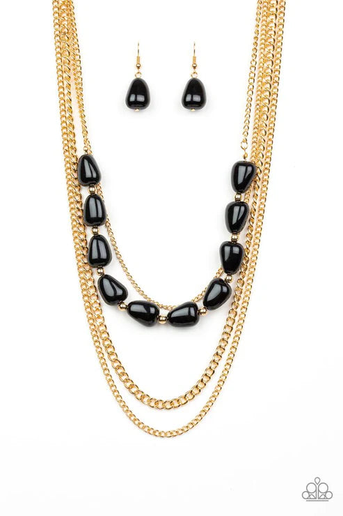 Trend Status - Black/Gold Mismatched Rock Chain Necklace N#6184