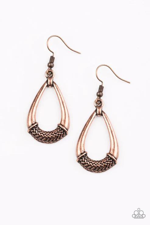Trending Texture - Copper Artisan Embossed Metallic Rope Teardrop Earrings E#2904