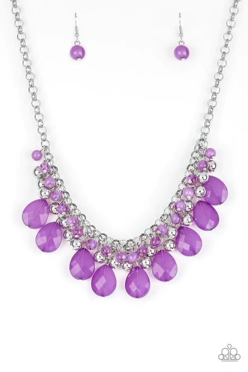 Trending Tropicana - Purple Opalescent Interlocked Teardrop Fringe Necklace N#4114