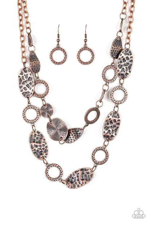 Trippin On Texture - Copper Mismatched Hammered Textured Necklace N#3256