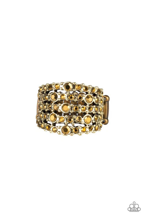 Truly Treasured - Oversized Brass Aurum Encrusted Studded Ring R#6591