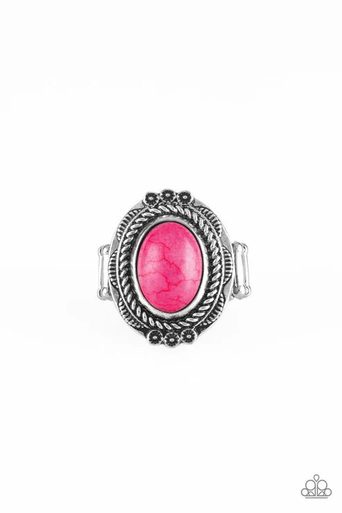 Tumblin Tumbleweeds - Pink Antiqued Floral Tumbleweed Stone Ring R#4442