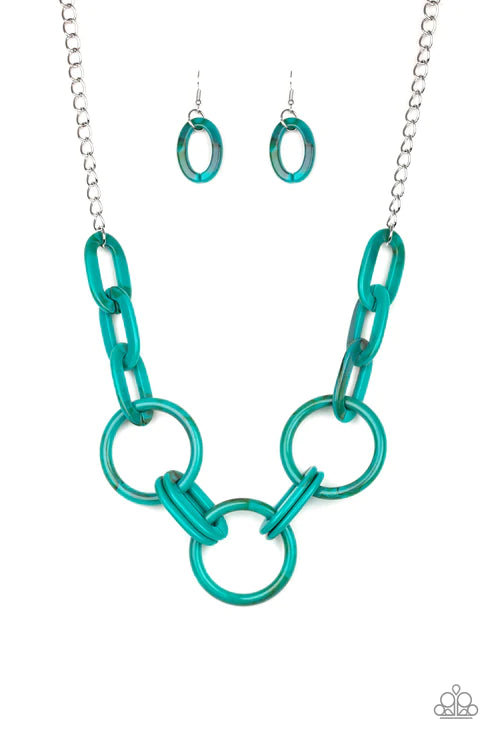 Turn Up The Heat - Blue Suspended Collision Links Necklace N#3599