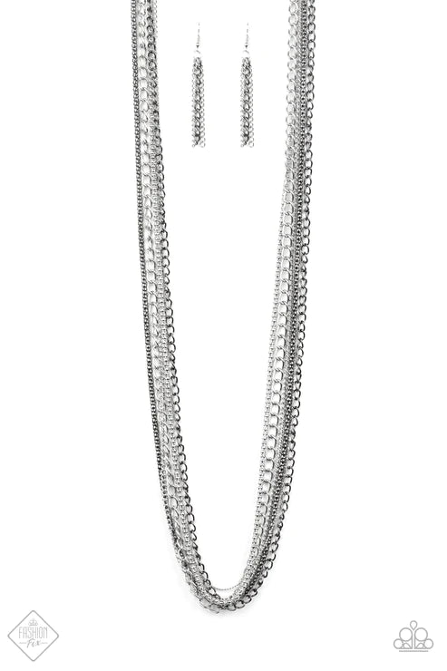 Turn Up The Mix - Oversized Silver Metallic Mixed Collision Chaotic Popcorn Chain Stream Industrial Necklace N#5827