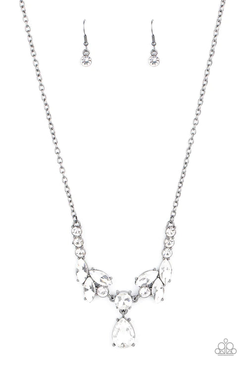 Unrivaled Sparkle - Oversized Black Tier Marquise Cut/Teardrop Encrusted Necklace N#3805