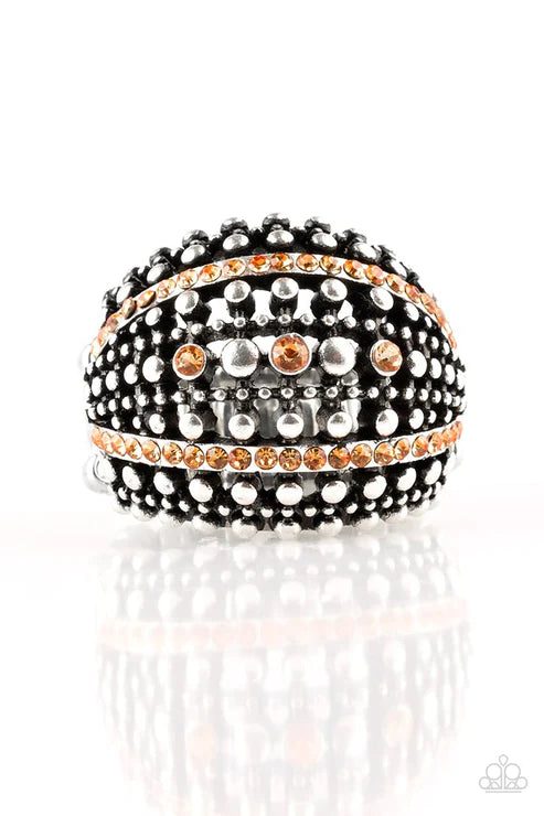 Up In ARMOR - Oversized Orange Encrusted Studded Industrial Ring R#6032