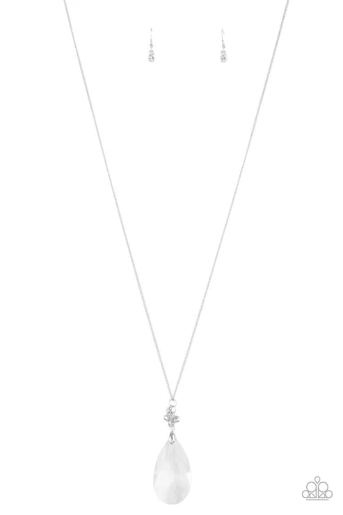 Up in the HEIR - Oversized White Hypnotizing Gem 3D Heart Charms Encrusted Accent Necklace N#7226