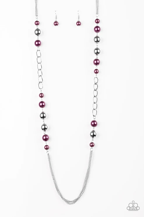 Uptown Talker - Oversized Purple/Silver Pearl Chain Drape Necklace N#2825