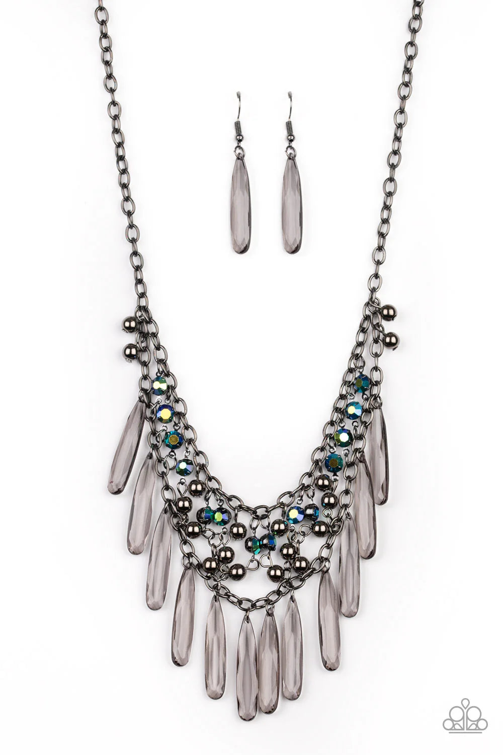 Uptown Urban - Metallic Multi/Gunmetal Smoky Iridescent Connected Web Fringe Necklace N#7133