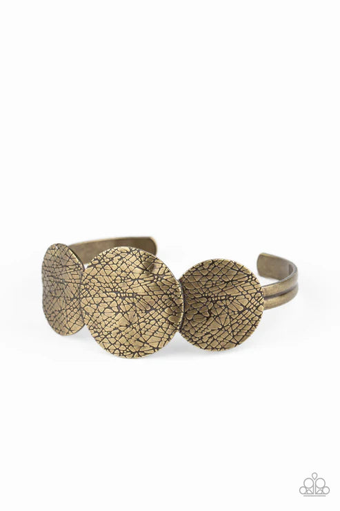 Urban Aftershock - Brass Trio Brass Discs Etched Texture/Hammered Ripples Bold Accent Cuff Bracelet B#7428