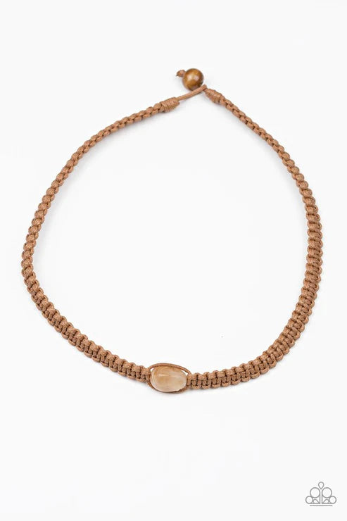 Urban Exploration - Brown/Cloudy Braided Knotted Cord Button Loop Closure Urban Necklace N#2915