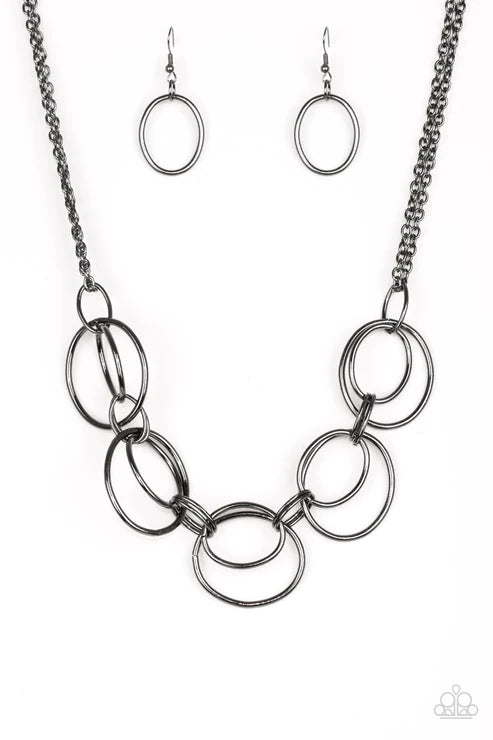 Urban Orbit - Black Doubled Hoop Link Industrial Necklace N#4440