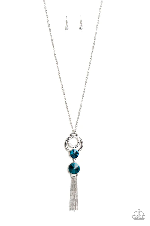 Very Fort-YOU-nate - Oversized Blue Encrusted Hoop Tassel Necklace N#6114