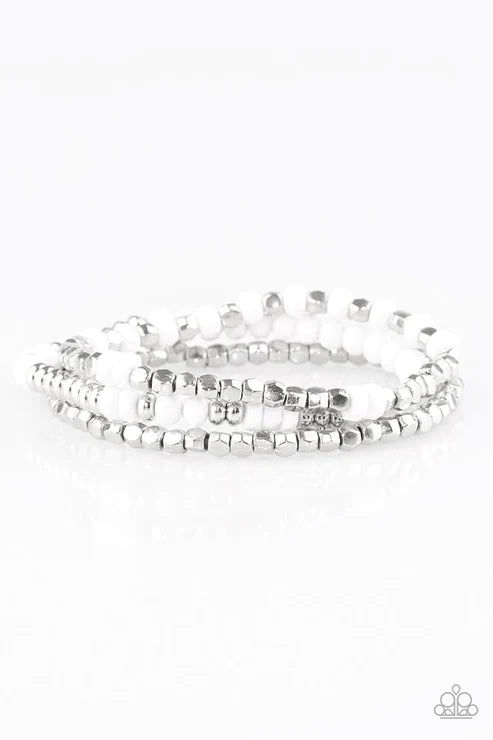 Very Vivacious - White/Silver Mishmash Faceted Bracelet Stack B#4759