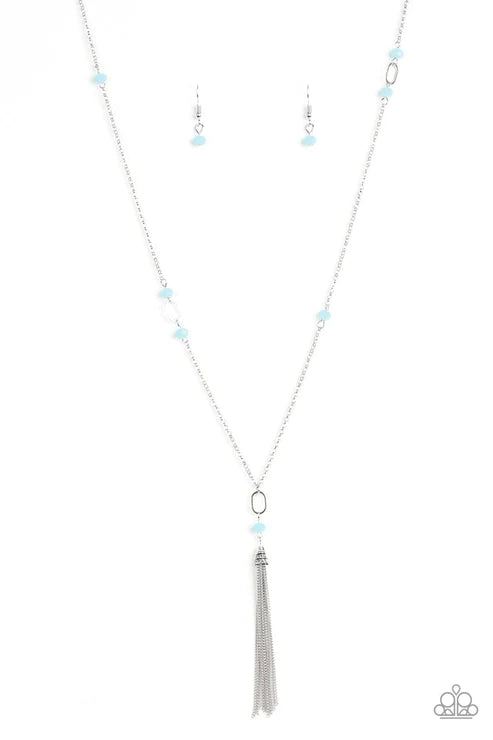Vienna Voyage - Blue Opaque/Silver Elongated Wanderlust Tassel Accent Necklace N#3659