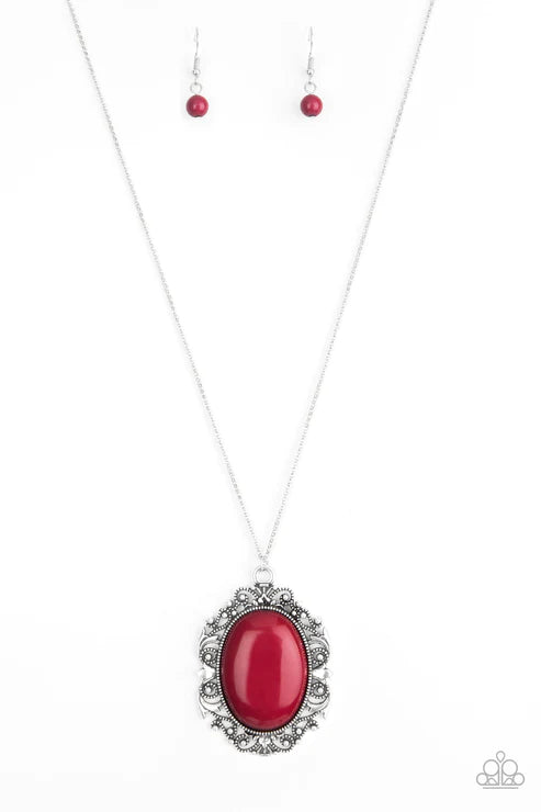 Vintage Vanity - Robust Red Rock Studded Frill Necklace N#5294